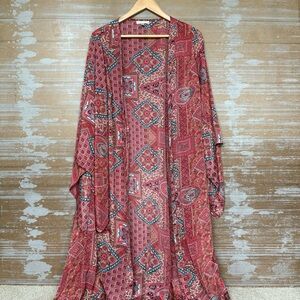 Karma Highway Duster Kimono Floral Geometric Boho Preppy Oversized Womens OS